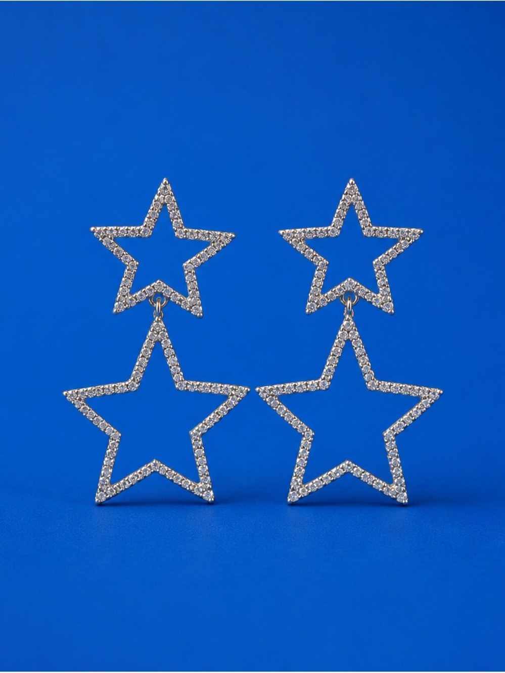 Silver Star Rhinestone Drop Earrings